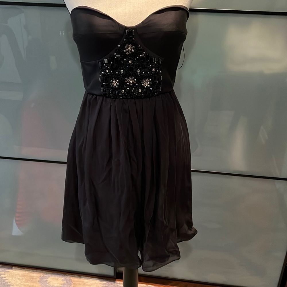 Tibi strapless embellished black chiffon dress sz 4 NWT